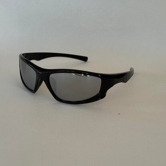 Y2K Black Sunglasses with Silver Lenses Unisex Slim Rectangle UVA UVB Protection - Picture 3 of 6